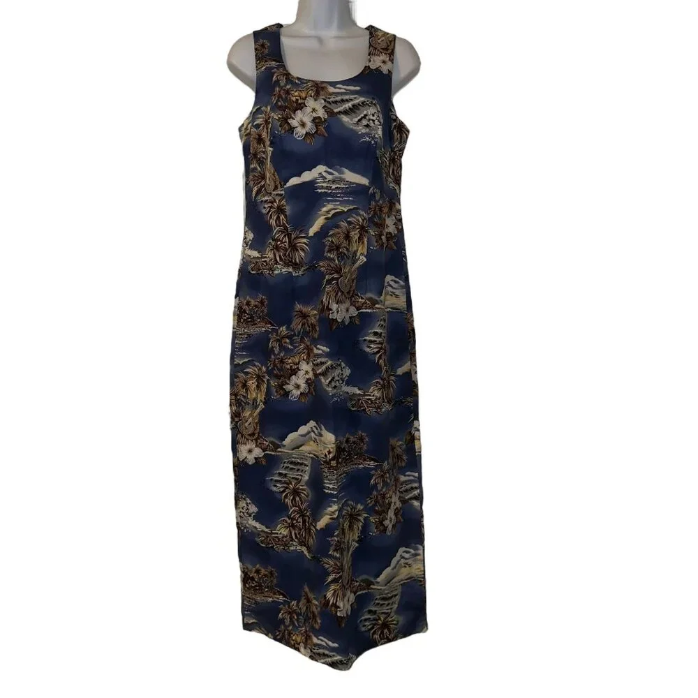 Vtg Hilo Hattie Hawaii Muumuu Beach Dress Womens 8 Blue Mumu Floral Hawaiian - Picture 1 of 10